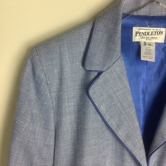 Pendleton Petite Women's Marled Wool Silk Blend Blue Career Blazer 12 NWOT - Picture 3 of 11